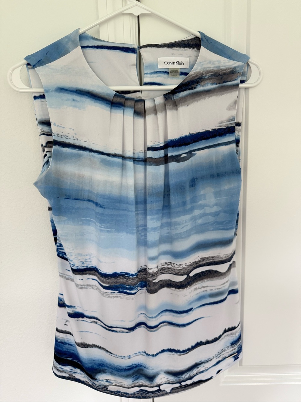 Calvin Klein Sleeveless Watercolor Stripe Camisole in Blue and Gray